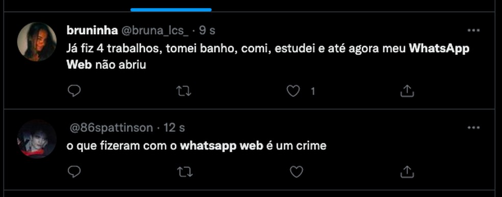 Usuários relatam lentidão do WhatsApp Web nesta terça-feira (17) — Foto: Reprodução/Twitter