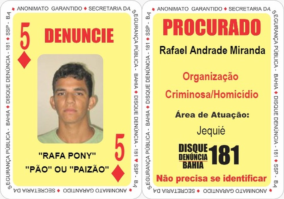 Suspeitos de envolvimento com tráfico e homicídios entram no 'Baralho do Crime' — Foto: Divulgação/SSP-BA