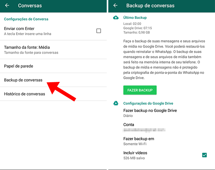 Backup do Google Drive é menos prático, mas pode ser mais conveniente do que no Telegram (Foto: Reprodução/Paulo Alves)