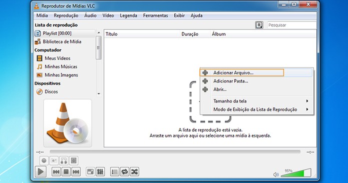 VLC Player permite adicionar arquivos de música e vídeo (Foto: Reprodução/Barbara Mannara)