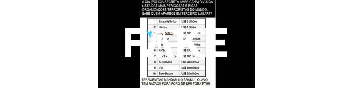 É #FAKE que CIA colocou Foro de São Paulo na lista de organizações terroristas