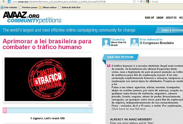 Assine a petição para aprimorar a lei brasileira para combater o tráfico humano (Foto: Reprodução)