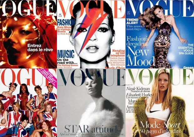1- Vogue Paris Dezembro 2001 / 2- Vogue Londres Janeiro 2002 / 3- Vogue Londres Setembro 2004 / 4- Vogue Paris Março 2004 / 5- Vogue Paris Novembro 2004 (Foto: reprodução)