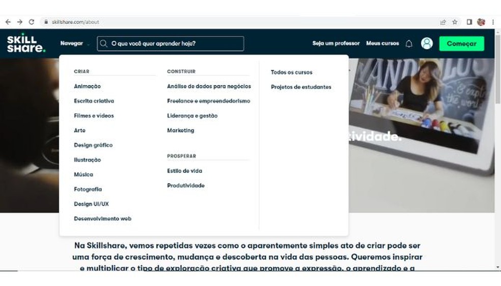 Cursos da Skillshare têm grande variedade — Foto: Reprodução/Júlio César Gonsalves