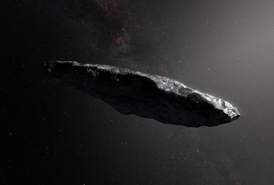 Ilustração do objeto interestelar Oumuamua