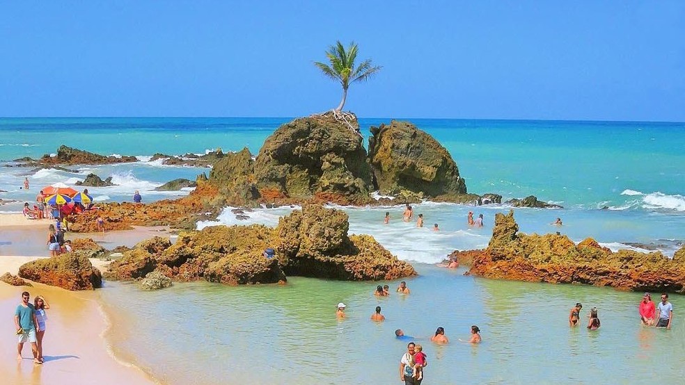 Praia de Tambaba, na Paraíba, reúne prática naturista e paisagem encantadora, mas também tem área em que o naturismo é opcional — Foto: Eduardo Fechine/Arquivo