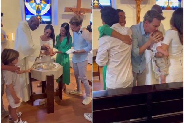 Thaís Fersoza e Michel Teló batizam Miguel, filho da atriz Manuela Duarte e do escritor Gustavo Reiz (Foto: Reprodução/Instagram)