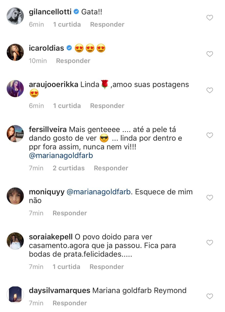 Comentários na foto de Mariana Goldfarb (Foto: reprodução/Instagram)