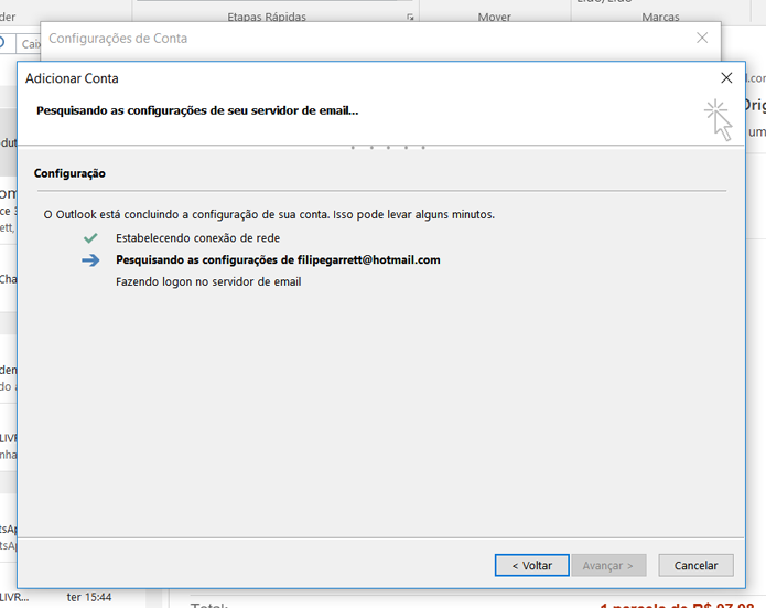 Outlook iniciará a sincronização com a conta de e-mail na Internet (Foto: Reprodução/Filipe Garrett)