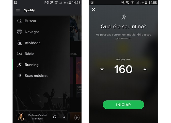 Spotify Running permite personalizar passos por minuto e escolher playlist com seu estilo musical (Foto: Reprodução/Barbara Mannara)