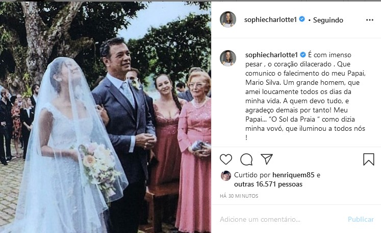Soohie Charlotte anuncia a morte do pai (Foto: Reprodução/Instagram)