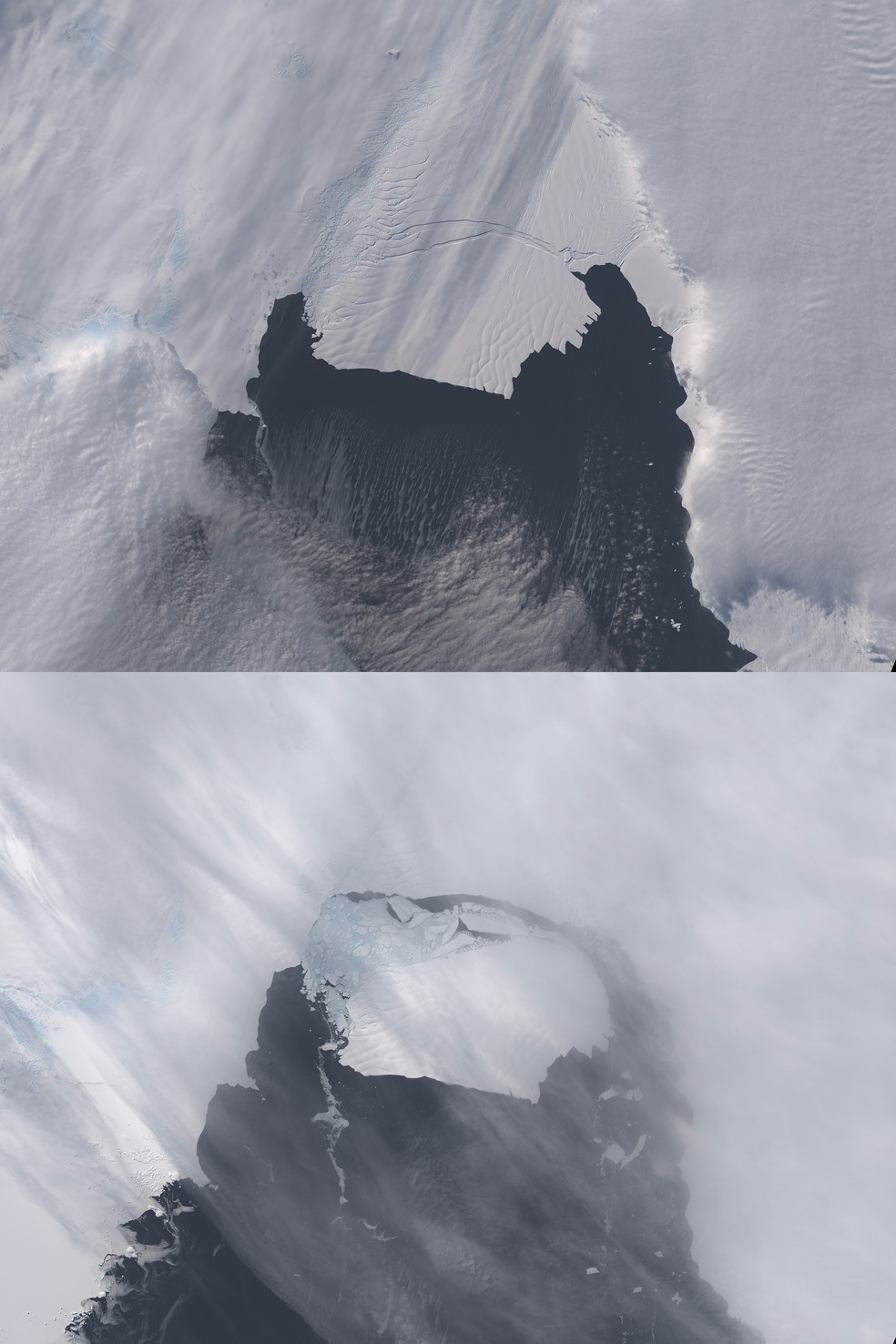 Desprendimento da geleira Pine Island, na Antártica — Foto: NASA