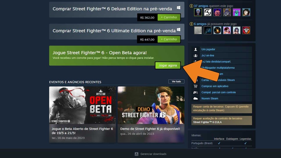 Como baixar o Open Beta de Street Fighter 6 no PC (Steam)