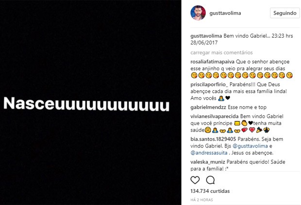 Gusttavo Lima confirma nascimento de Gabriel (Foto: Reprodução/Instagram)