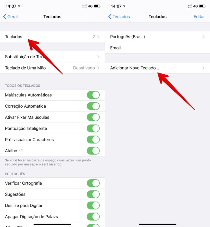 Como configurar teclado no iPhone — Foto: Reprodução/Helito Beggiora