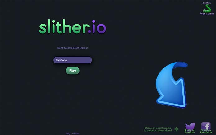 Clique em uma das redes sociais para destravar as skins de Slither.io (Foto: Reprodução/Murilo Molina)