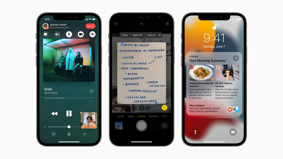 iOS 15 ganhou SharePlay, Texto ao Vivo e mudanças nas notificações. — Foto: Divulgação/Apple