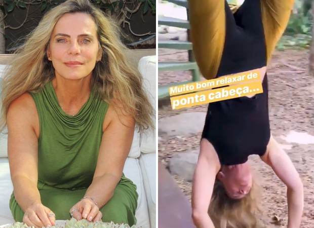 Bruna Lombardi mostra habilidades de acrobacia em sua rotina de exercícios físicos (Foto: Reprodução / Instagram)