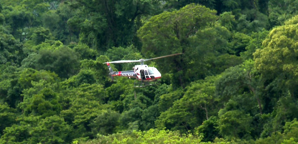 Helicóptero Águia da Polícia Militar ajuda nas buscas em Porto Ferreira (SP) — Foto: Reprodução/EPTV