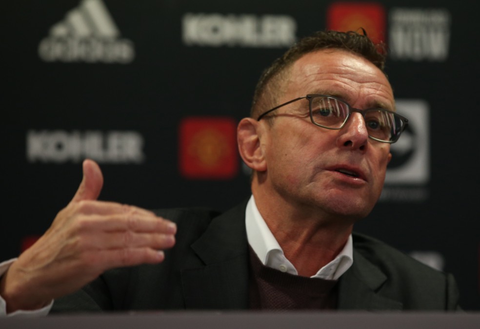 Ralf Rangnick deu a sua primeira entrevista coletiva como técnico do Manchester United — Foto: Getty Images
