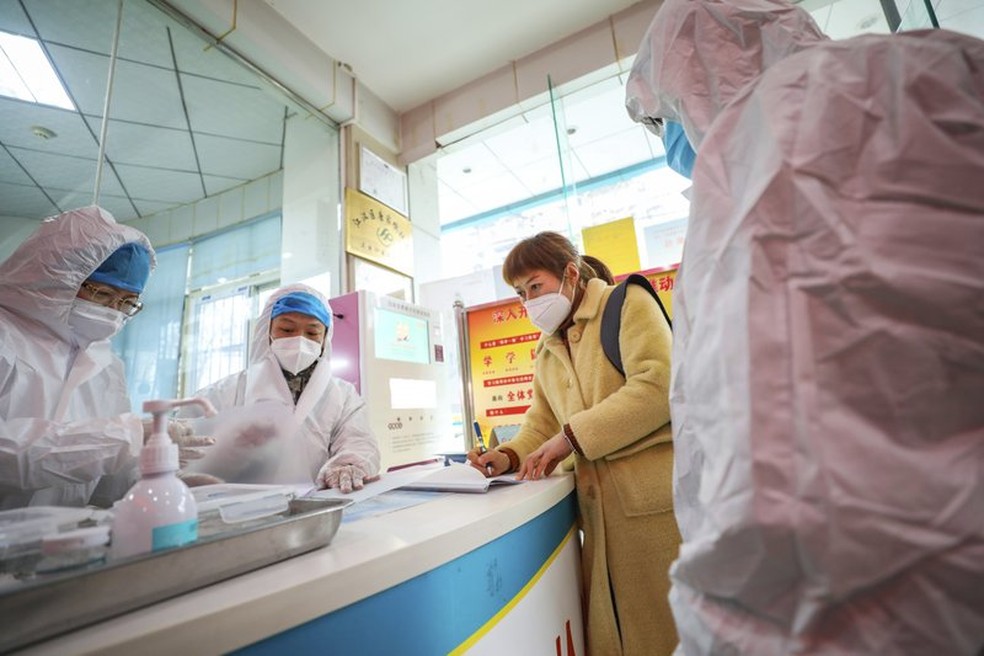 Fiscais inspecionando contra o Coronavirus na China — Foto: Associated Press