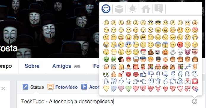 Utilizando os emoticons secretos do Facebook (Foto: Reprodução/Marvin Costa)
