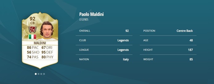 Carta de Maldini no Fifa 16; overall continuará o mesmo no 17 (Foto: Reprodução/EASports.com)
