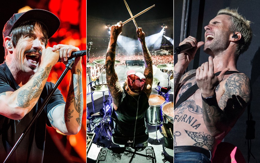 Red Hot Chili Peppers, Guns N' Roses e Maroon 5 são atrações do Rock in Rio 2017 (Foto: Amy Harris/Invision/AP, Katarina Benzova/Divulgação e Fábio Tito/G1)