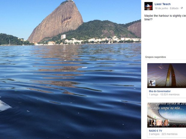 Atleta assaltada fez post no facebook com criticas à poluição da Baía de Guanabara  (Foto: Reprodução/Facebook)