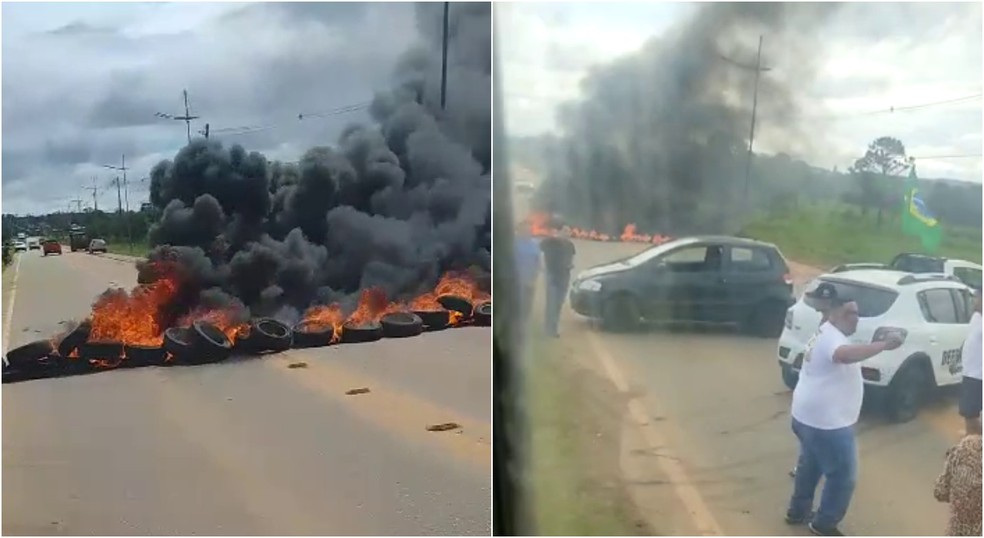 Manifestantes bloqueiam trecho de estrada em Buri. — Foto: Redes sociais