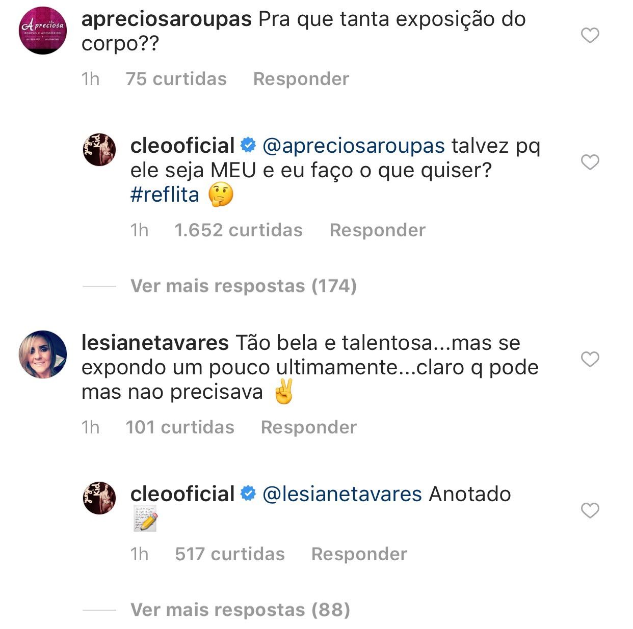 Cleo Pires rebate seguidores (Foto: Reprodução/Instagram)