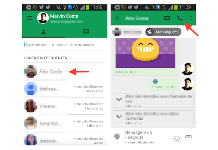 Iniciando uma chamada de voz no Google Hangouts para Android (Foto: Reprodução/Marvin Costa)