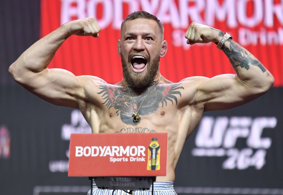 Conor McGregor voltou a mostrar o jeito provocador para o UFC 264 — Foto: Getty Images