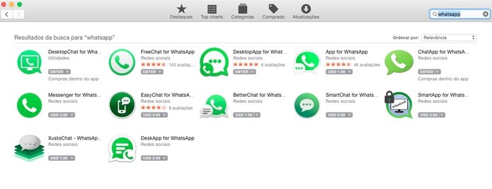 App Store, da Apple, oferece vários aplicativos de terceiros para usar WhatsApp no Mac (Foto: Reprodução/App Store)