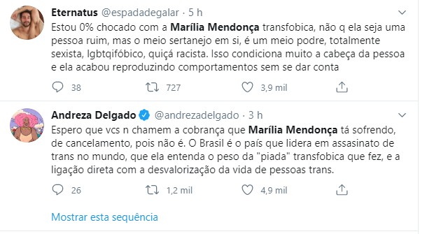 Internautas acusam Marília Mendonça e equipe de transfobia (Foto: Reprodução/Twitter)