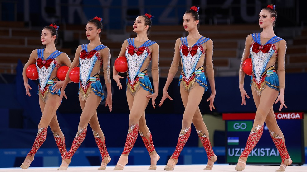 Atletas do Uzbequistão na ginástica rítmica / Reprodução: GE