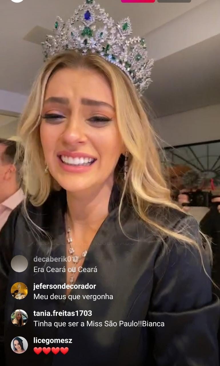 Teresa Santos, do Ceará, se emociona ao ser eleita Miss Brasil 2021 (Foto: Reprodução/Instagram)