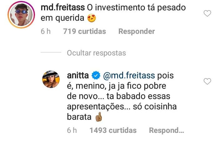 Anitta responde comentário de fã (Foto: Reprodução / Instagram)