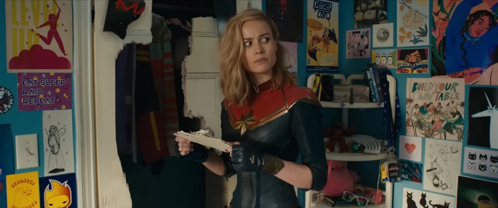 Brie Larson em trailer de 'As Marvels' — Foto: Reprodução/Youtube