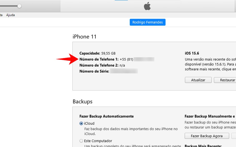 Saiba como consultar número do IMEI do iPhone pelo iTunes — Foto: Reprodução/Rodrigo Fernandes