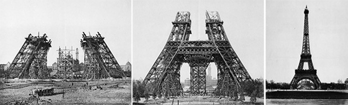 Torre Eiffel em diferentes fases de sua construção  (Foto: Domínio Público)