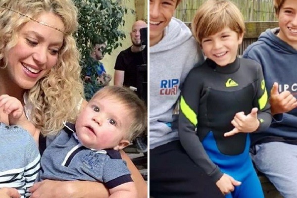 Shakira segurando o caçula Sasha (esquerda); o tamanho da criança aos 6 anos de idade (direita) surpreendeu os fãs (Foto: Instagram)