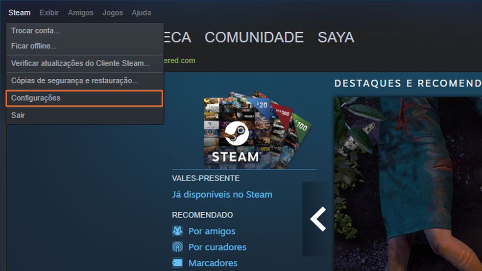 Abra as configurações do Steam — Foto: Reprodução/Tais Carvalho