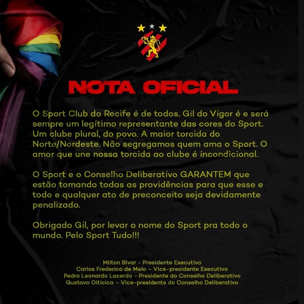 Sport de Recife se pronuncia após homofobia de conselheiro (Foto: Reprodução/Twitter)