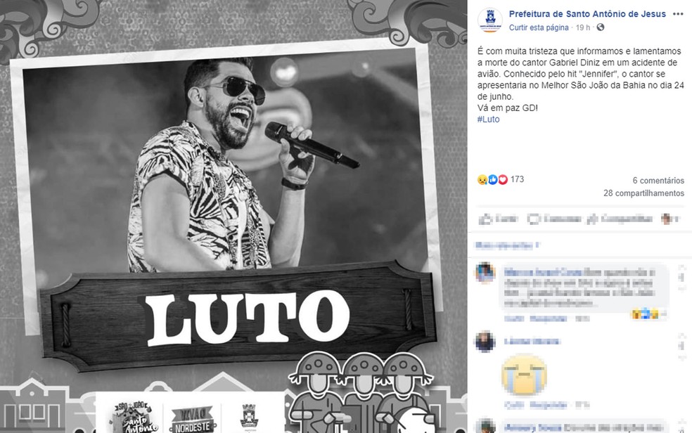 Postagem da prefeitura de Santo Antônio de Jesus, na Bahia — Foto: Reprodução/Facebook