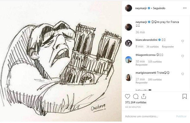 “Rezem pela França”, diz Neymar sobre incêndio na Catedral de Notre Dame (Foto: Reprodução / Instagram )