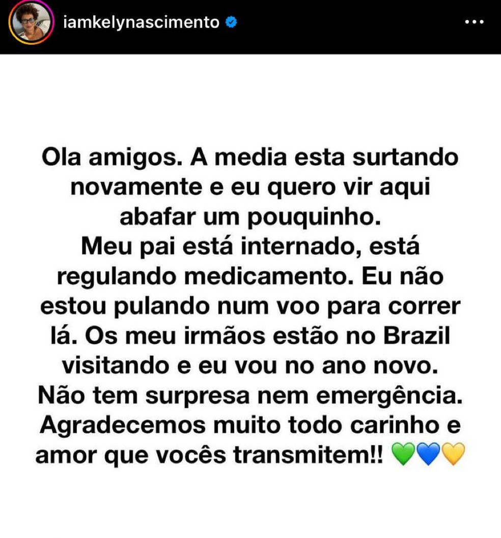 Filha de Pelé fala sobre internação do pai — Foto: Reprodução