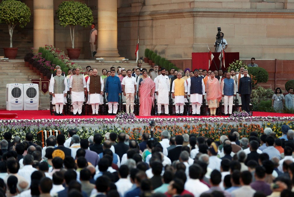 Cerimônia de posse de Narendra Modi nesta quinta-feira (30), em Nova Délhi, na Índia. — Foto: Adnan Abidi/Reuters