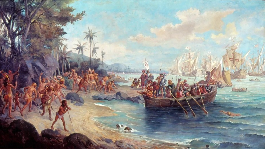 Desembarque de Pedro Álvares Cabral em Porto Seguro em 1500, quadro de Oscar Pereira da Silva