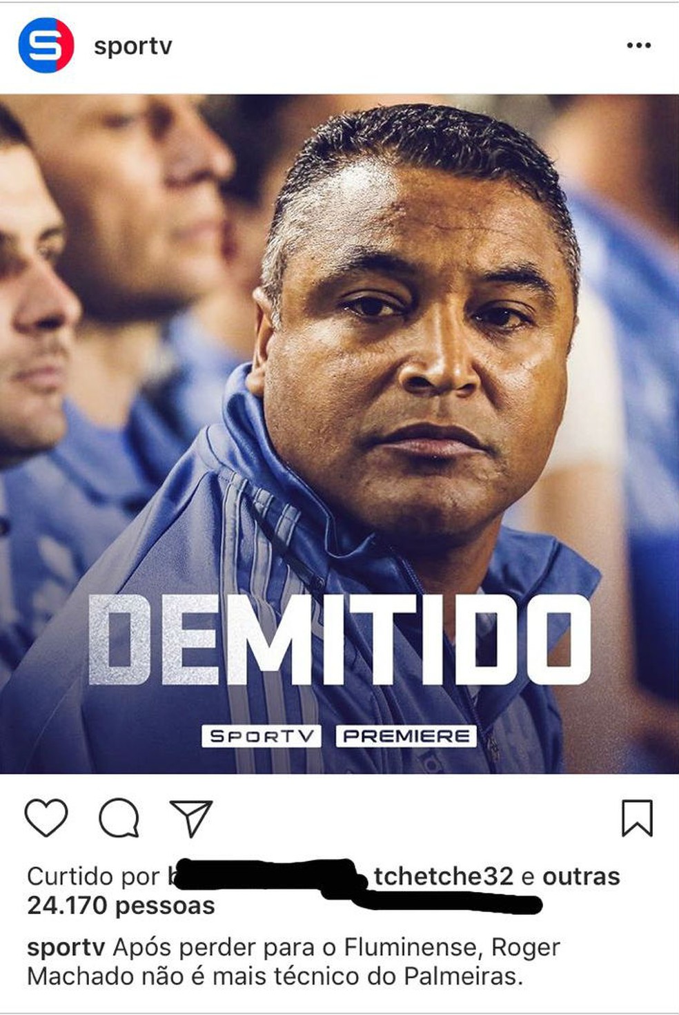 No fim de julho, Tchê Tchê curtiu postagem sobre a demissão de Roger Machado (Foto: Reprodução)